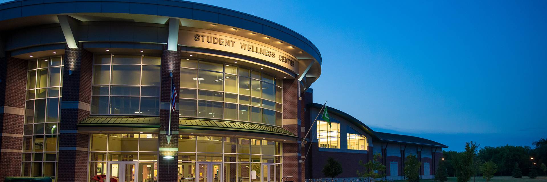 wellness center exterior at night